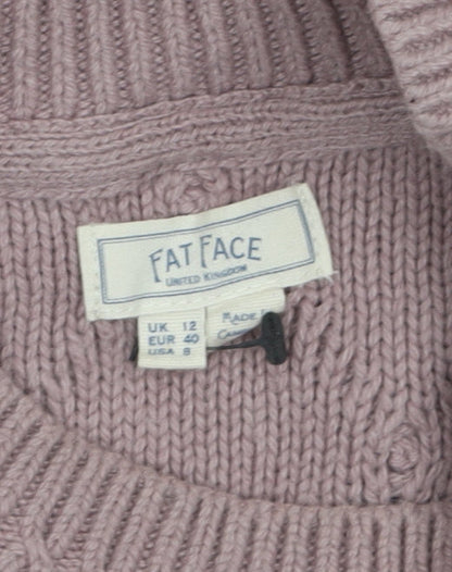 Fat Face Women Pink Cable-Knit Wool Cotton Jumper UK 12