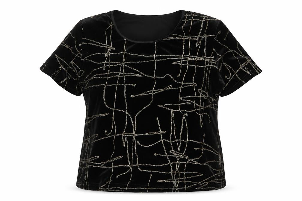 Front view of Roman Originals Women Black Velvet Glitter Top L Party T-Shirt