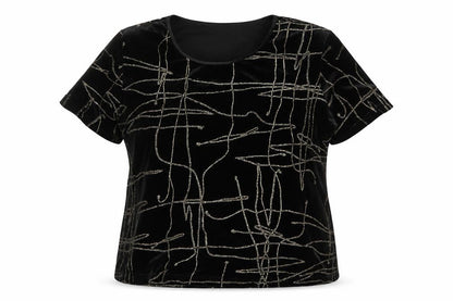 Front view of Roman Originals Women Black Velvet Glitter Top L Party T-Shirt