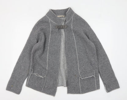 Chiaramente Women Grey Wool Cardigan XL Collared Buckle Knit