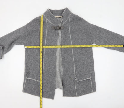 Chiaramente Women Grey Wool Cardigan XL Collared Buckle Knit