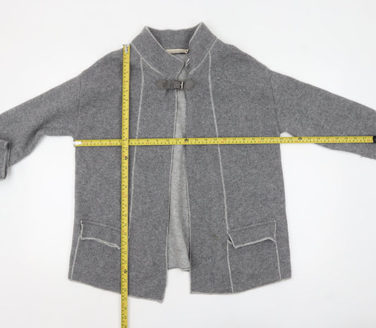 Chiaramente Women Grey Wool Cardigan XL Collared Buckle Knit