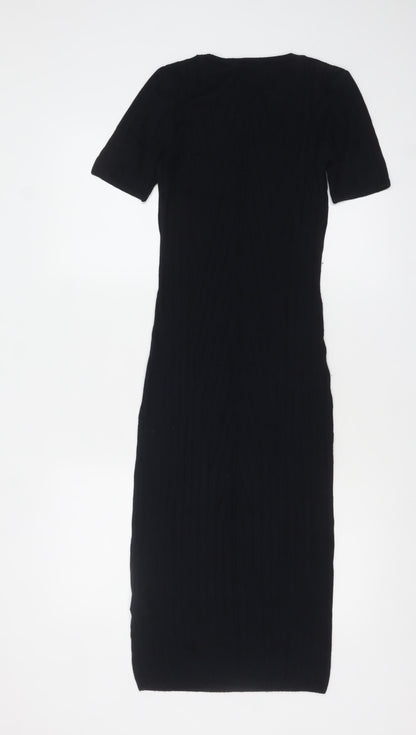 Topshop Women’s Black Knit Bodycon Midi Dress Size 8