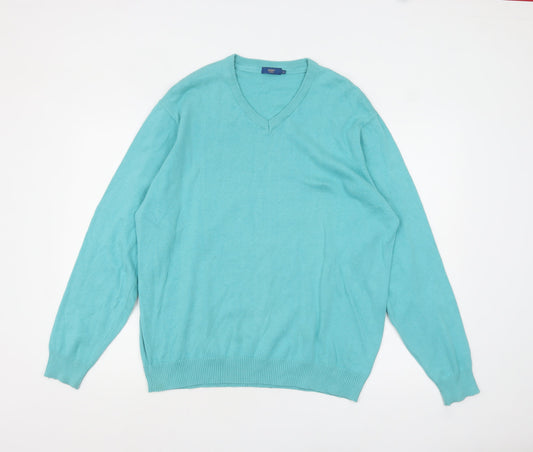 Cotton Traders Men's Blue V-Neck Cotton Jumper XL