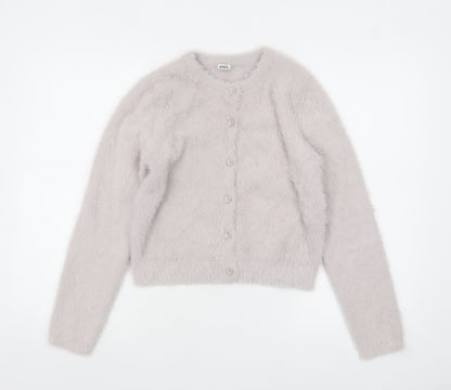 Pimkie Women's Grey Fluffy Crew Neck Cardigan Size S