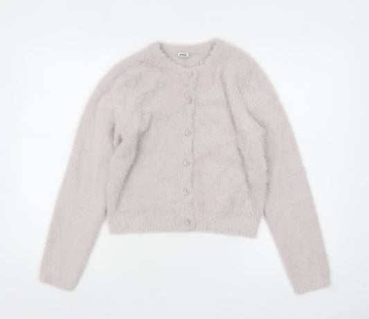 Pimkie Women's Grey Fluffy Crew Neck Cardigan Size S