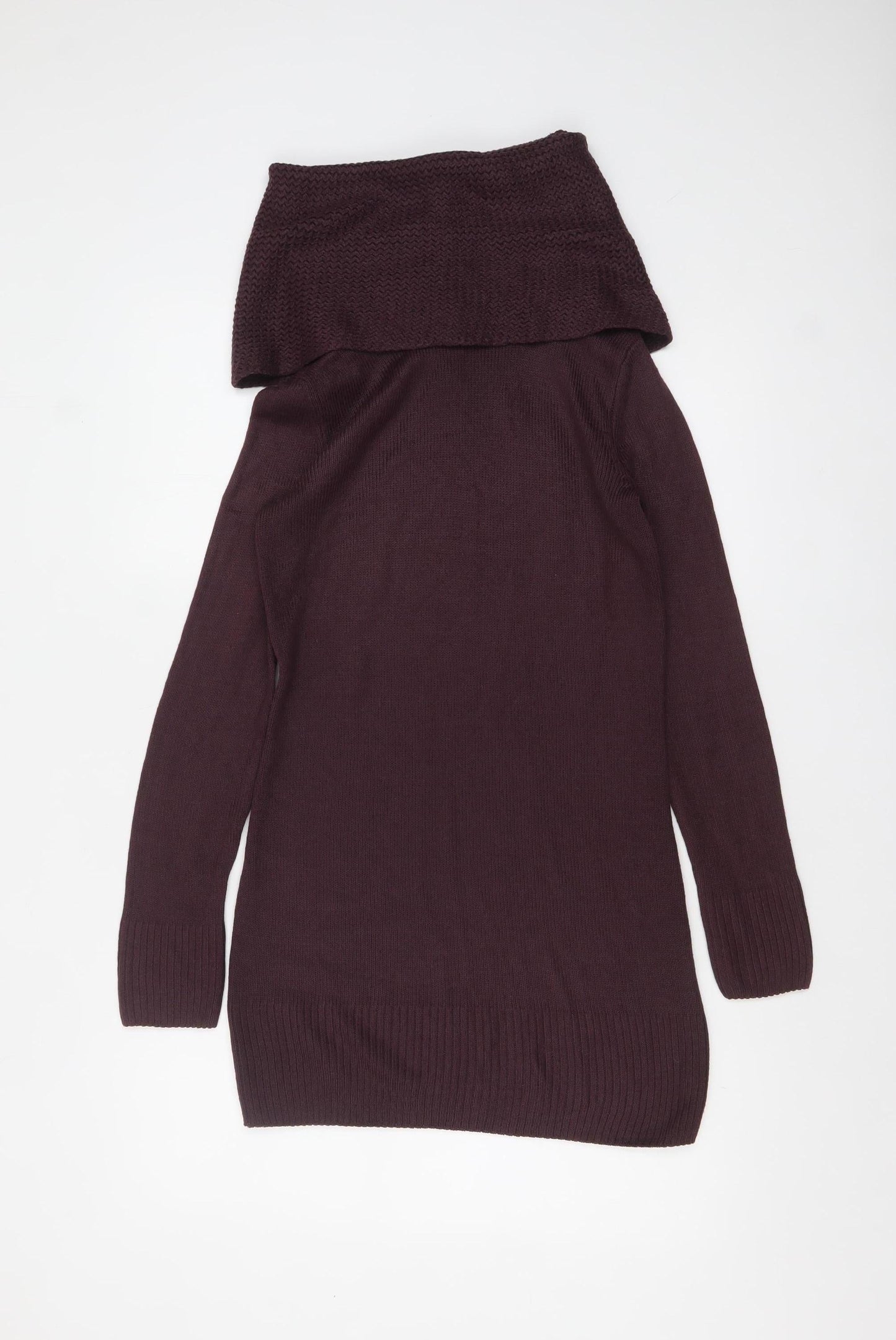 H&M Women’s Plum Cowl Neck Long Sleeve Tunic Jumper Size S Acrylic Knit