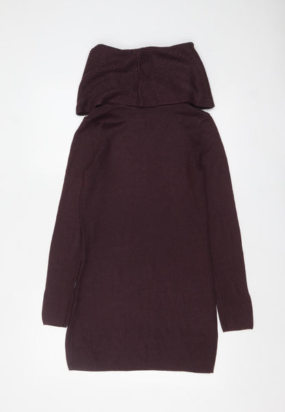 H&M Women’s Plum Cowl Neck Long Sleeve Tunic Jumper Size S Acrylic Knit