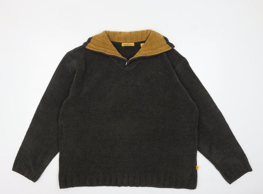 CATSPORT Men Brown XL 1/4 Zip High Neck Chunky Knit Jumper