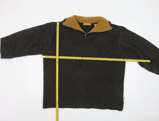 CATSPORT Men Brown XL 1/4 Zip High Neck Chunky Knit Jumper