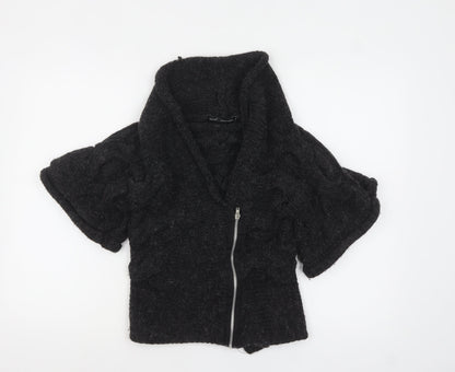 Next Women Black Short Sleeve Chunky Knit Full Zip Jumper S