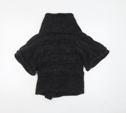 Next Women Black Short Sleeve Chunky Knit Full Zip Jumper S