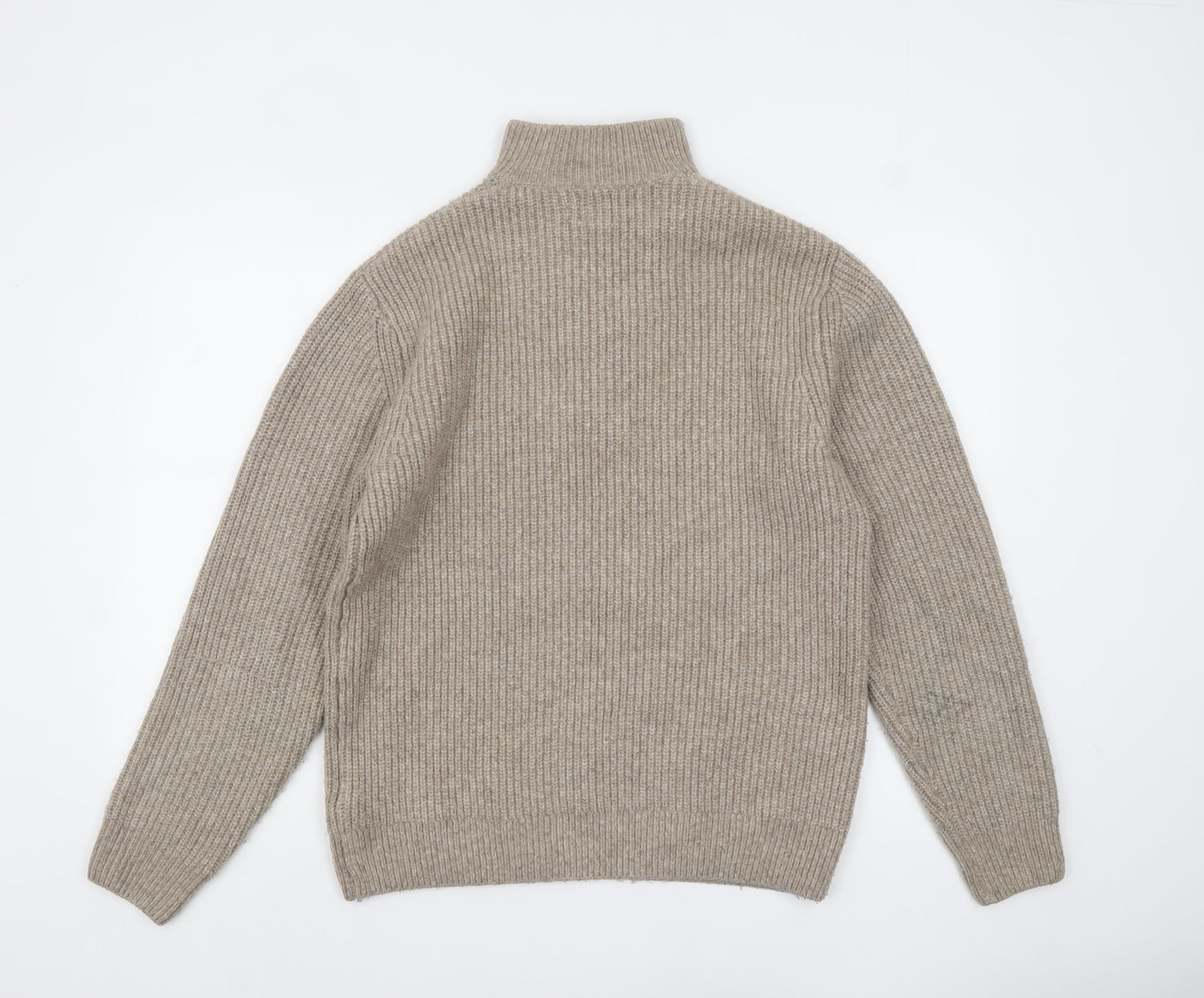 Mens UK Size M Zara Beige 1/4 Zip Jumper