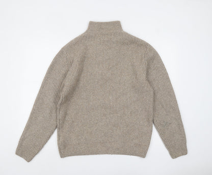Mens UK Size M Zara Beige 1/4 Zip Jumper