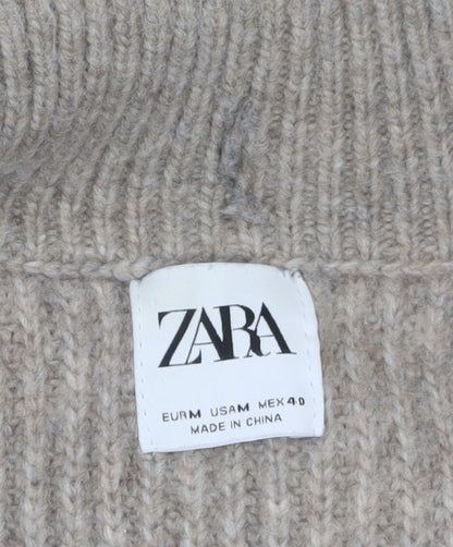 Mens UK Size M Zara Beige 1/4 Zip Jumper