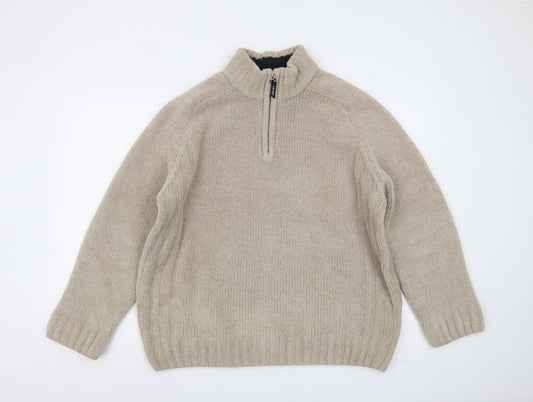 Mens UK Size L F&F Beige 1/4 Zip Jumper