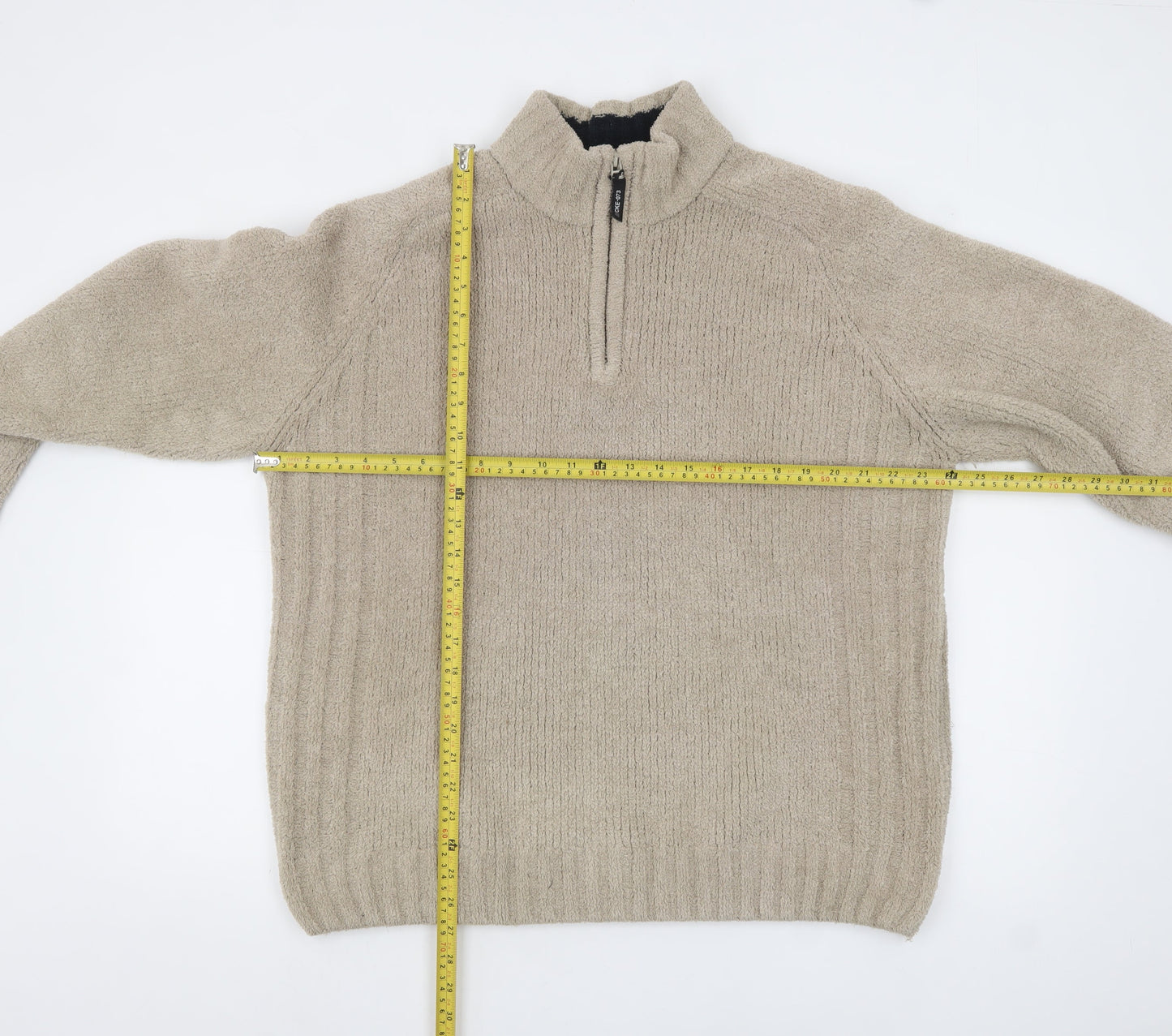 Mens UK Size L F&F Beige 1/4 Zip Jumper