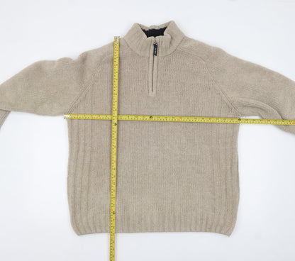Mens UK Size L F&F Beige 1/4 Zip Jumper