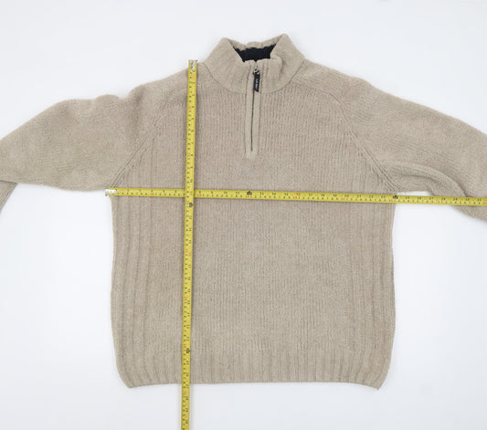 Mens UK Size L F&F Beige 1/4 Zip Jumper
