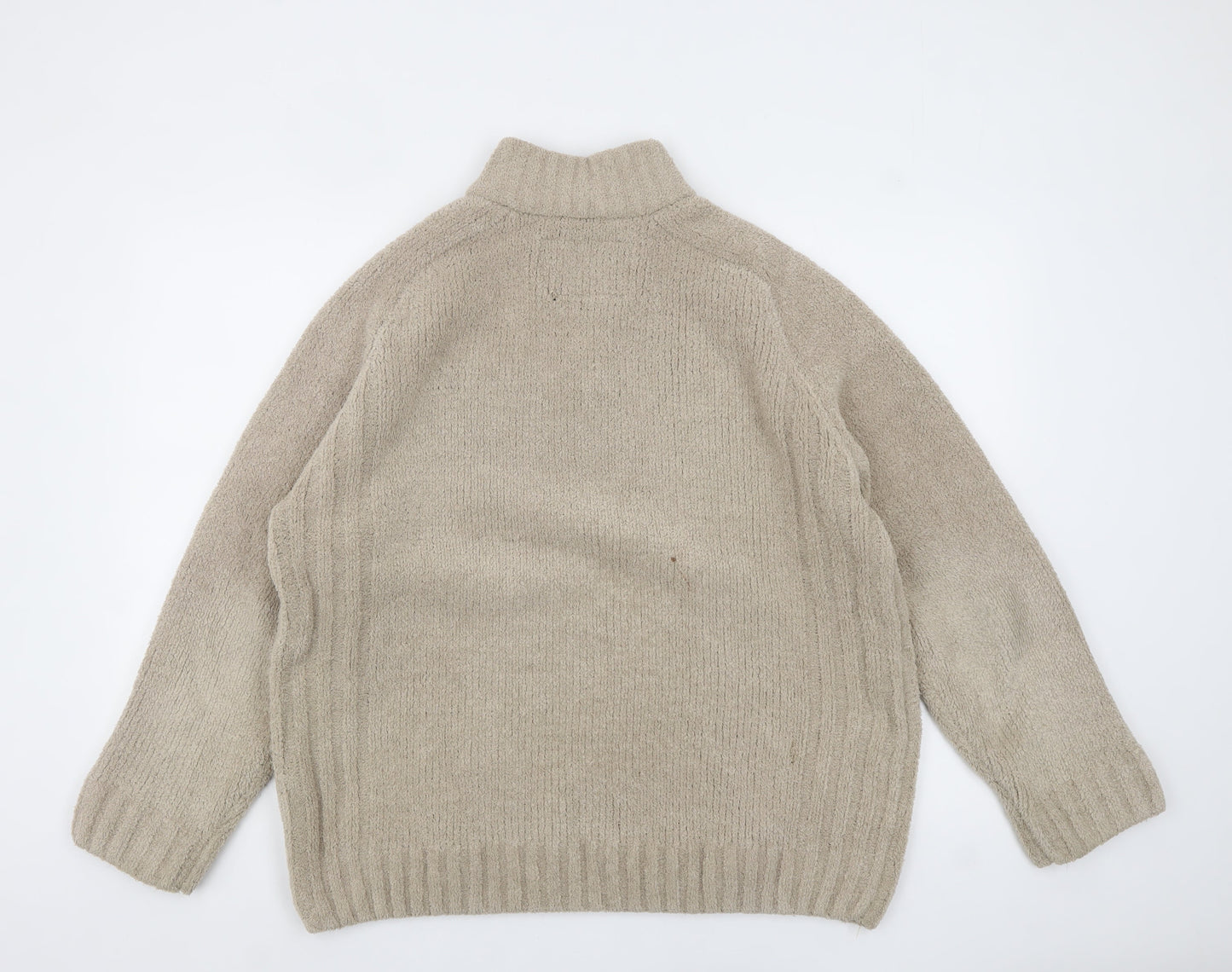 Mens UK Size L F&F Beige 1/4 Zip Jumper