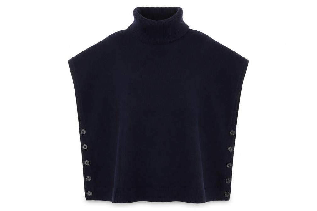 Boden Women Blue Roll Neck Button Cape Style Sleeveless Jumper M