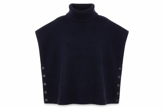 Boden Women Blue Roll Neck Button Cape Style Sleeveless Jumper M