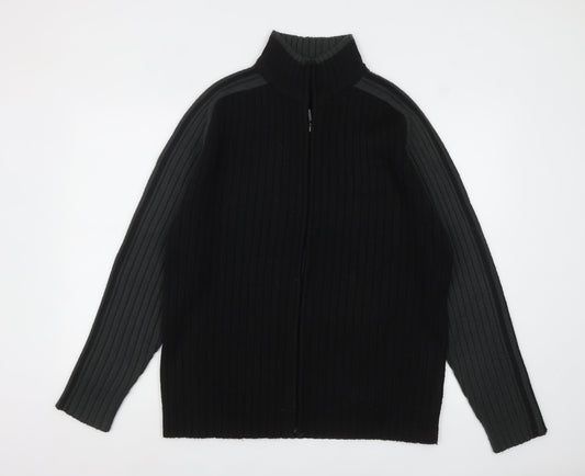 RM's 26 Men's Black 2XL Ribbed Full Zip High Neck Jumper