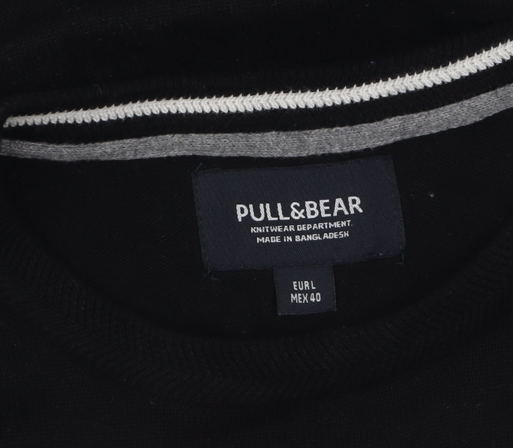 Mens UK Size L Pull&Bear Black Pullover Jumper