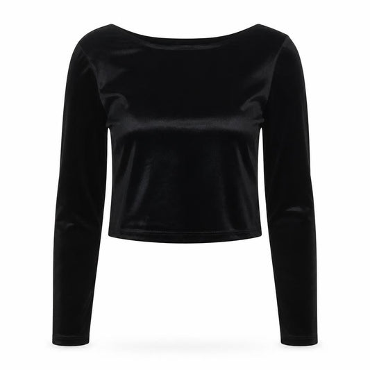 Pull&Bear Women's Black Velvet Cropped Long Sleeve Blouse Size 12