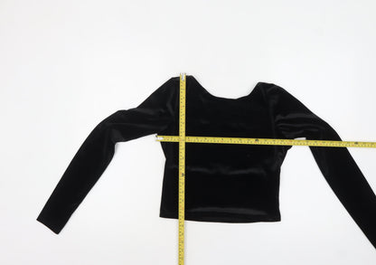 Pull&Bear Women's Black Velvet Cropped Long Sleeve Blouse Size 12
