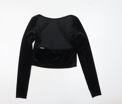Pull&Bear Women's Black Velvet Cropped Long Sleeve Blouse Size 12