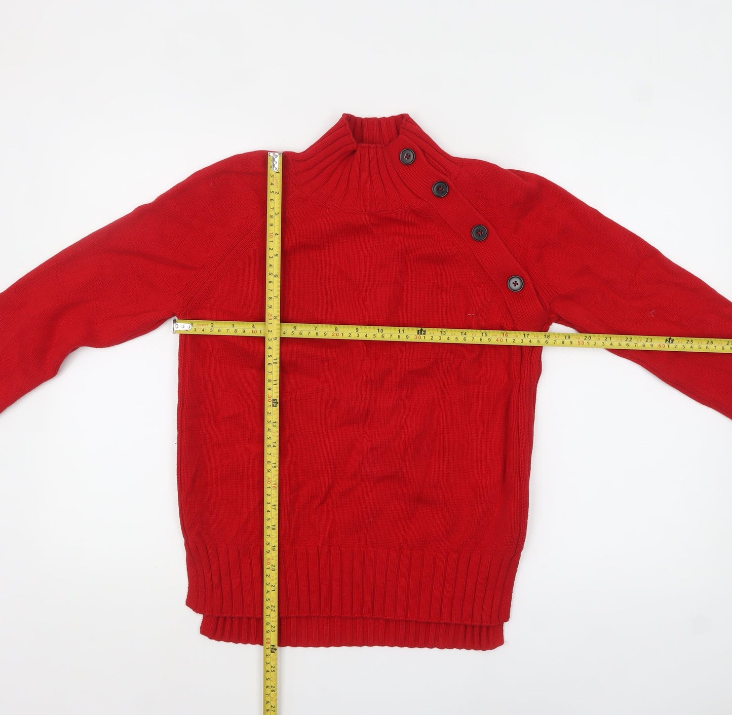 Hobbs Women Red High Neck Button Detail Cotton Jumper XS