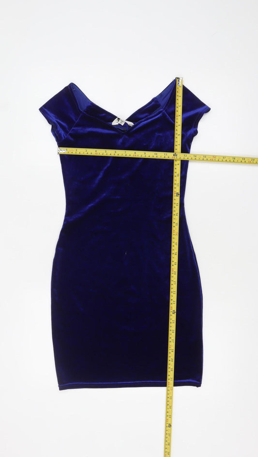 Miss Selfridge Women’s Blue Velvet Off Shoulder Bodycon Dress Size 6