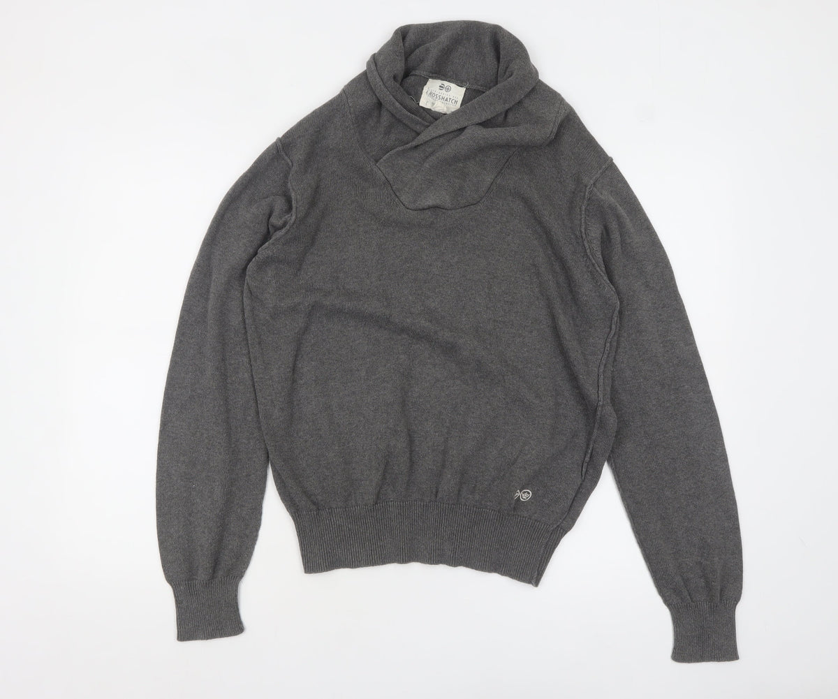 Crosshatch Men's Grey Roll Neck Cotton Pullover Jumper Size L