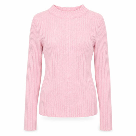 Brave Soul Women’s Pink Ribbed Mock Neck Slim Fit Jumper Size S