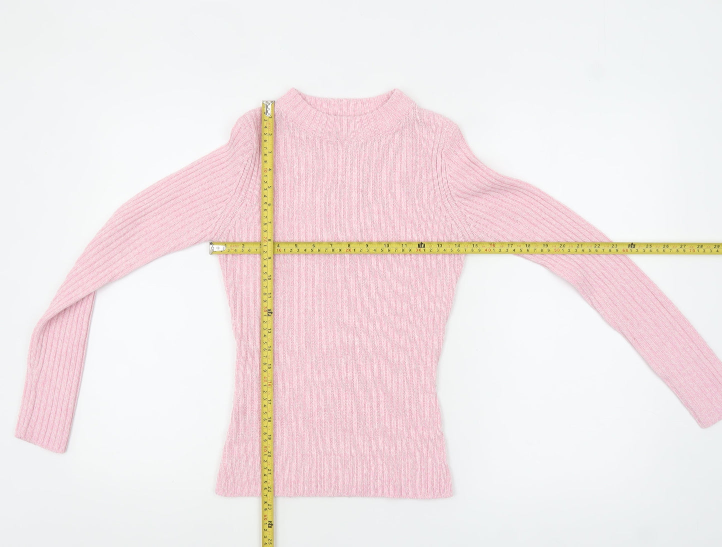 Brave Soul Women’s Pink Ribbed Mock Neck Slim Fit Jumper Size S