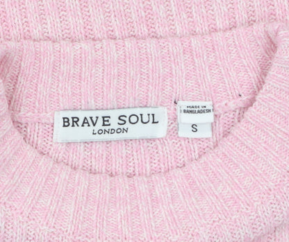 Brave Soul Women’s Pink Ribbed Mock Neck Slim Fit Jumper Size S