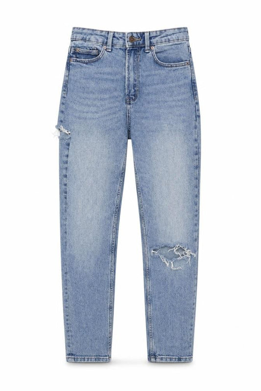 Womens UK Size 8 Stradivarius Slim Fit Mom Blue Jeans