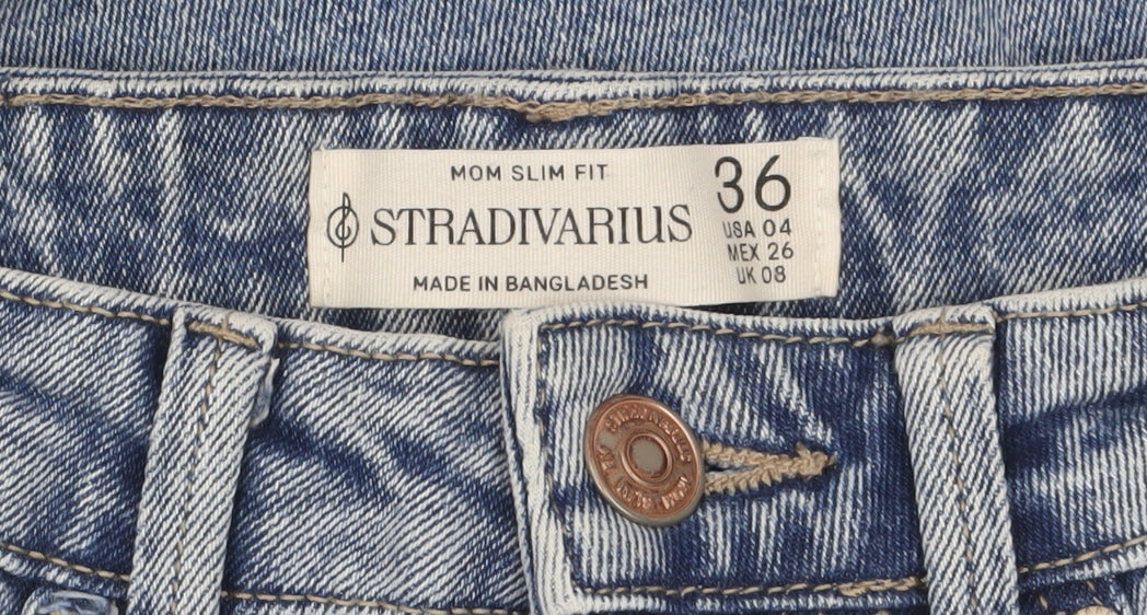 Womens UK Size 8 Stradivarius Slim Fit Mom Blue Jeans