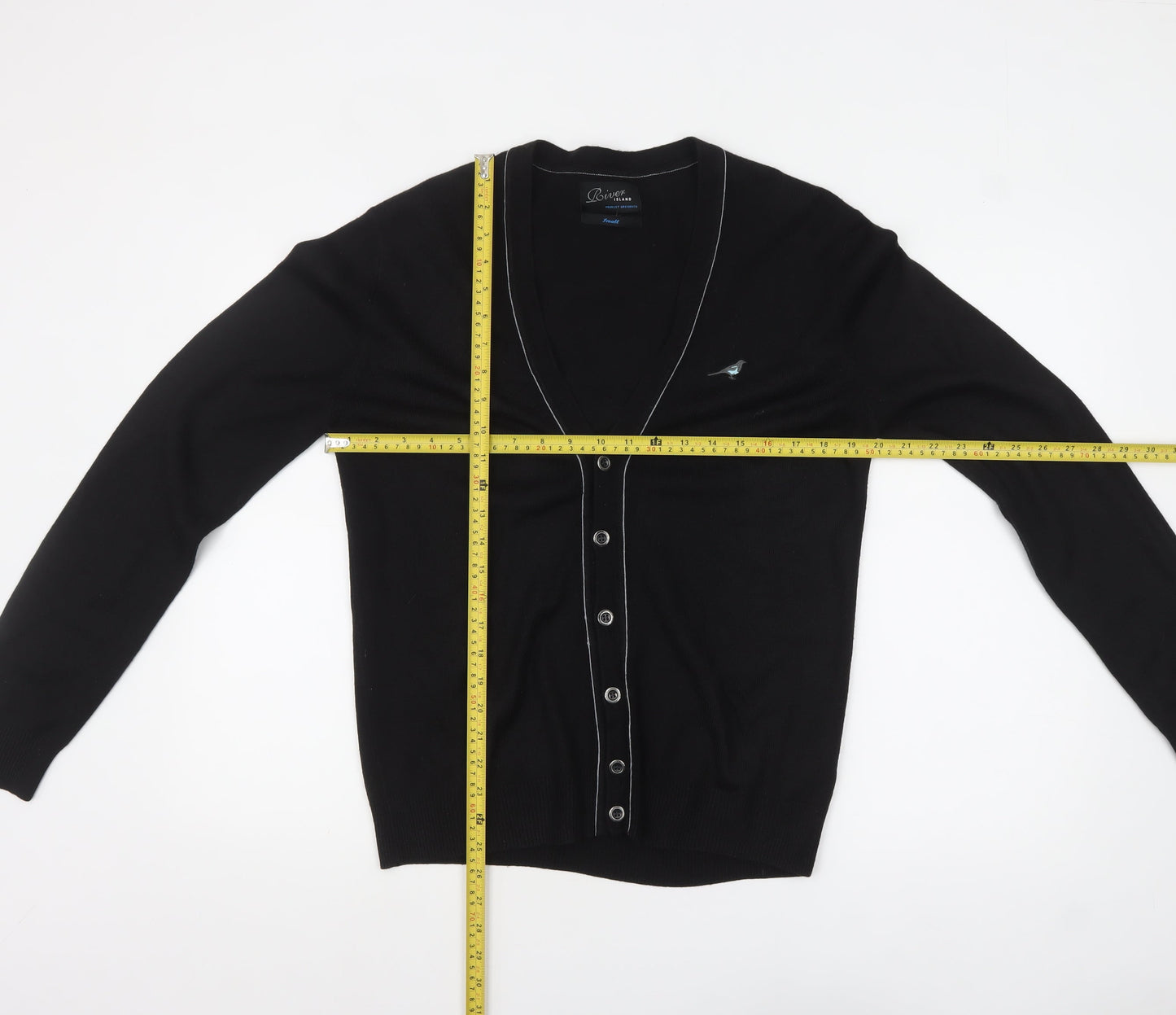 Mens UK Size S River Island Black Cardigan Jumper