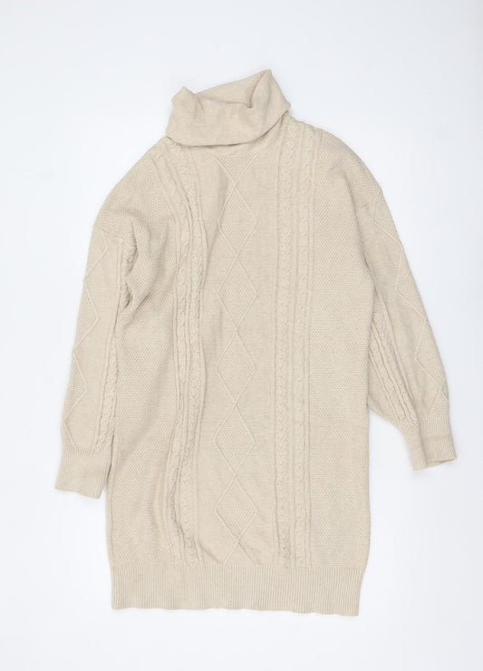 NEXT Women Beige Roll Neck Cable Knit Jumper Medium