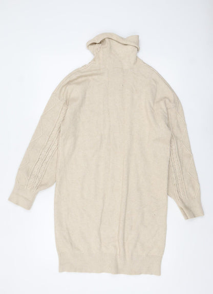 NEXT Women Beige Roll Neck Cable Knit Jumper Medium