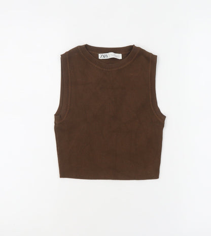 Womens UK Size S Zara Brown Cropped Tank