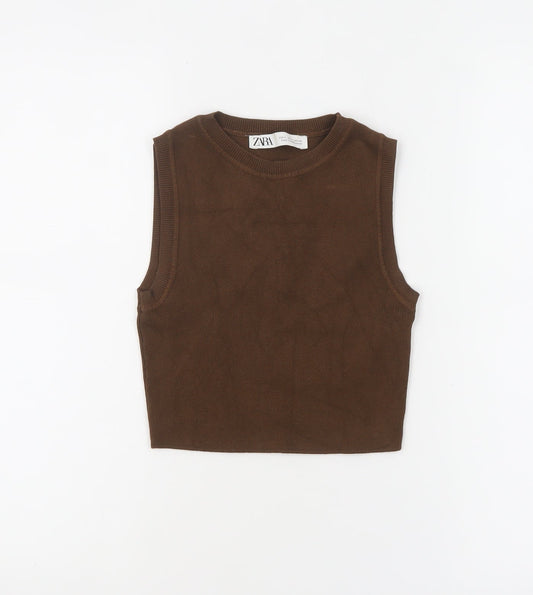 Womens UK Size S Zara Brown Cropped Tank