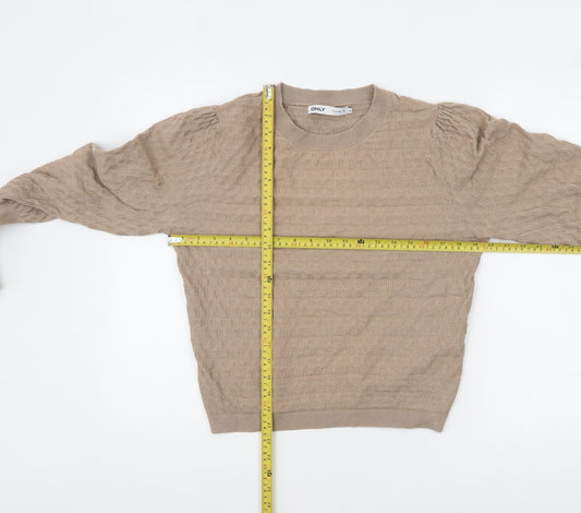 ONLY Women Beige Knit Pullover Jumper M Long Sleeve Crew Neck