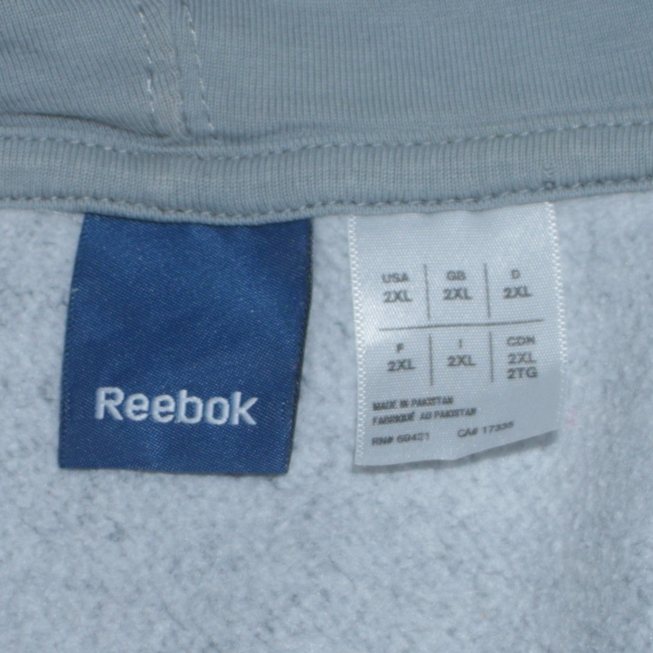 Mens UK Size 2XL Reebok Grey 1/2 Zip Hoodie