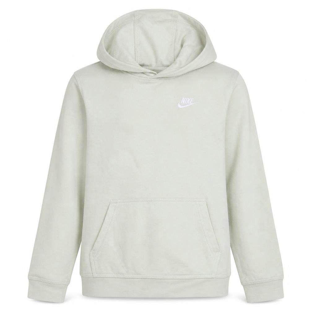 Front view of Nike boys’ ivory pullover hoodie xl fleece logo lightweight sweatshirt