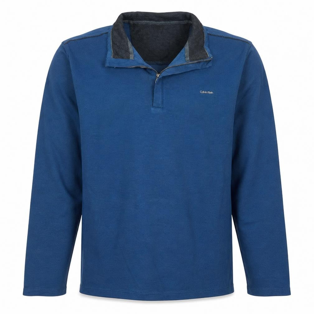 Mens UK Size L Calvin Klein Blue Henley Sweatshirt