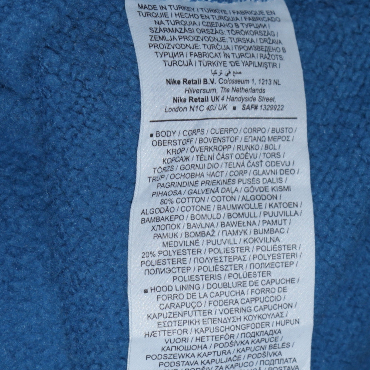 Mens UK Size XL Nike Blue Pullover Hoodie