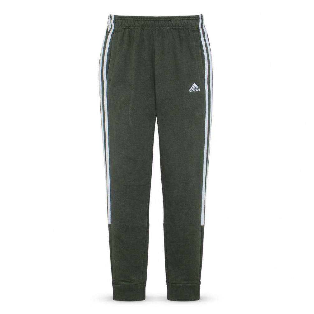 Front view of Adidas men’s green xs jogger trousers fleece side stripe